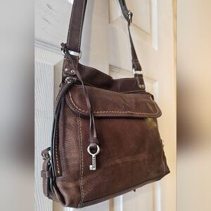 Fossil Brown Leather Crossbody Bag Satchel | Vintage Style Key Charm Purse
